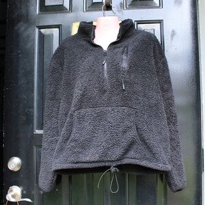 Black Fuzzy Zip Up Sweater- XL 15-17
